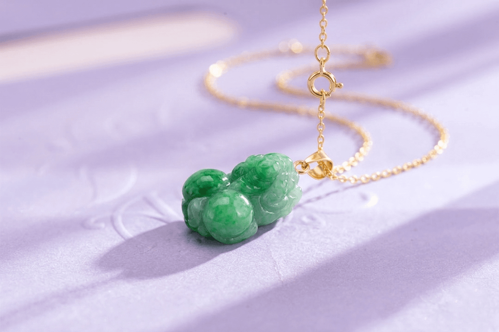 Natural Jadeite Pixiu Pendant in 14K Yellow Gold - AME Jewellery