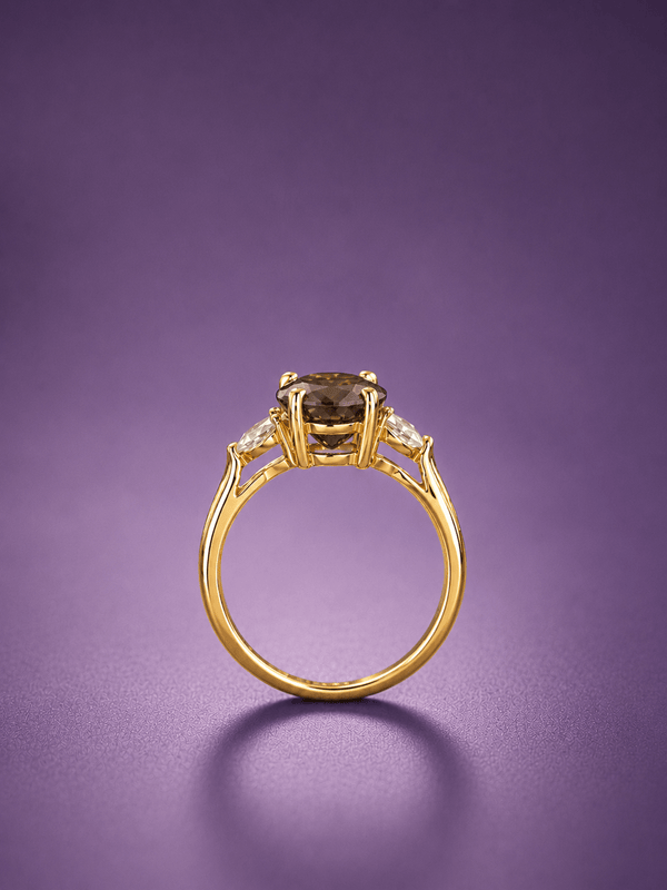 nhẫn vàng 14K đá quý tự nhiên thạch anh ám khói - AME Jewellery