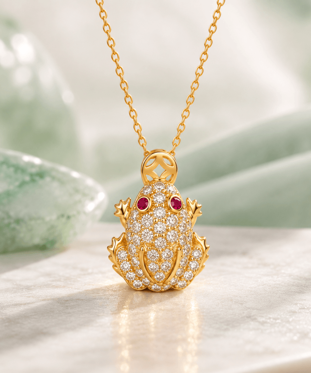 Le collier pendentif Grenouille en or jaune 14 carats par AME Jewellery est un chef-d'œuvre qui associe artisanat de luxe et profonde symbolique du Feng Shui. 