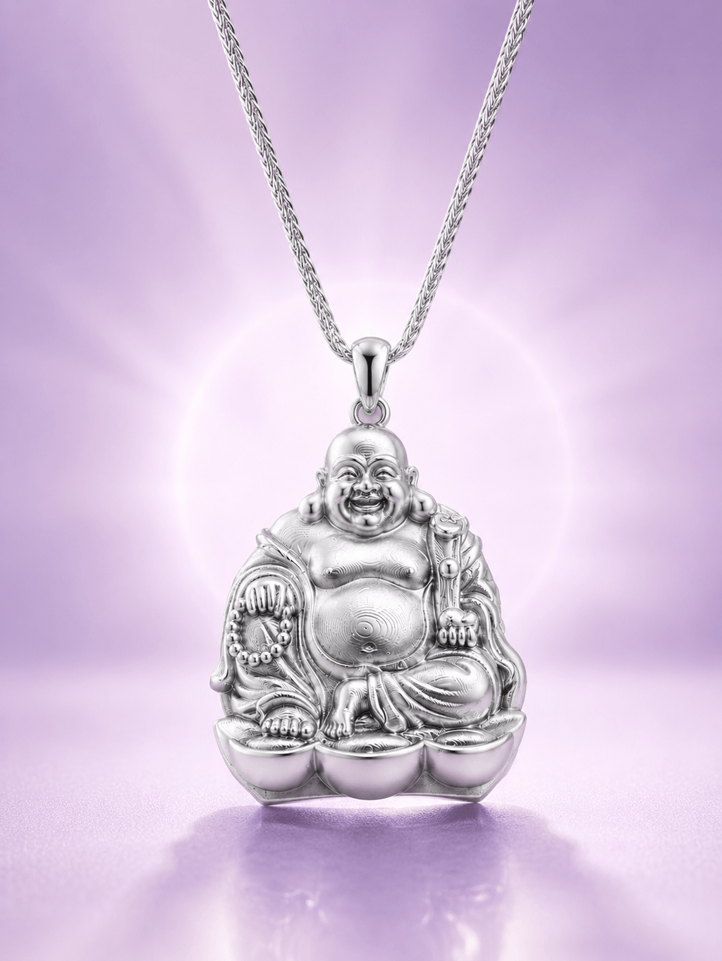 Pendentif Bouddha Maitreya en argent sterling par AME Jewellery.