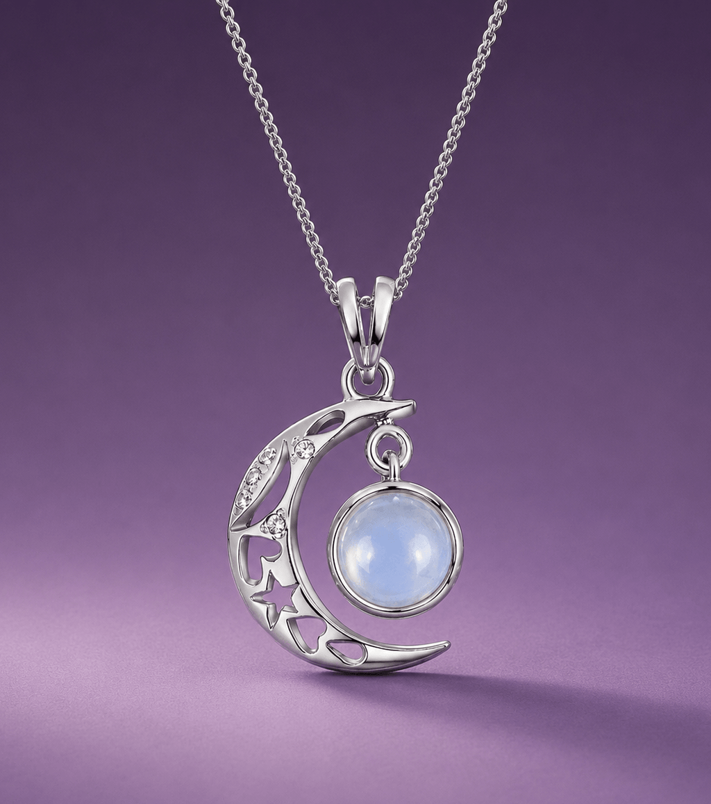 Pendentif demi-lune en argent sterling et pierre de lune naturelle - AME Jewellery.
