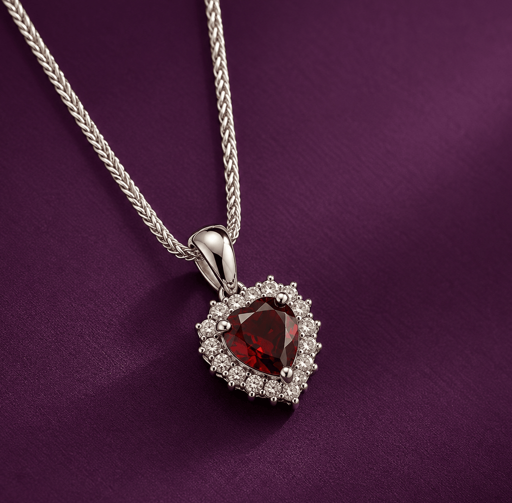 Pendentif en argent sterling et grenat rouge naturel taille cœur - AME Jewellery.