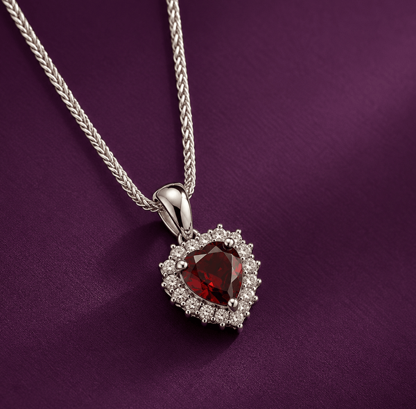 Pendentif en argent sterling et grenat rouge naturel taille cœur - AME Jewellery.