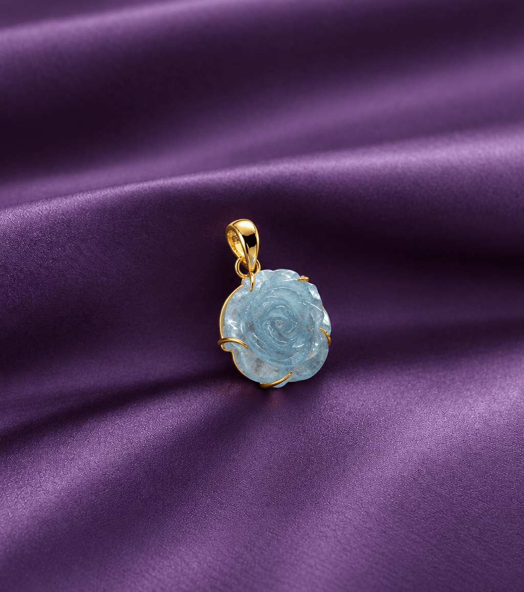 Pendentif en or jaune 14K avec aigue-marine rose-sculptée - AME Jewellery