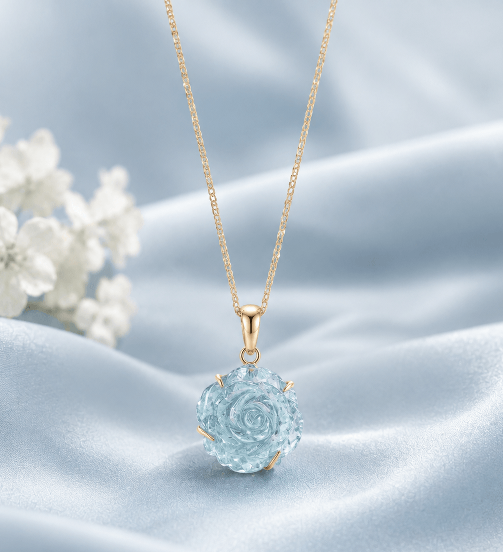 Pendentif en or jaune 14K avec aigue-marine rose-sculptée - AME Jewellery