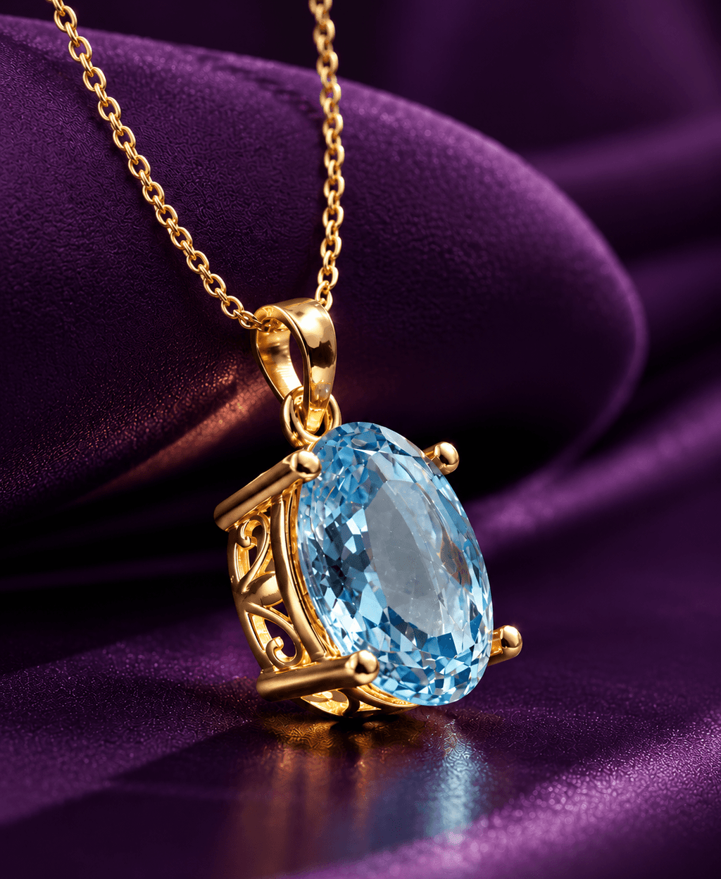 Pendentif en or jaune 14K et topaze bleue naturelle taille ovale – AME Jewellery.