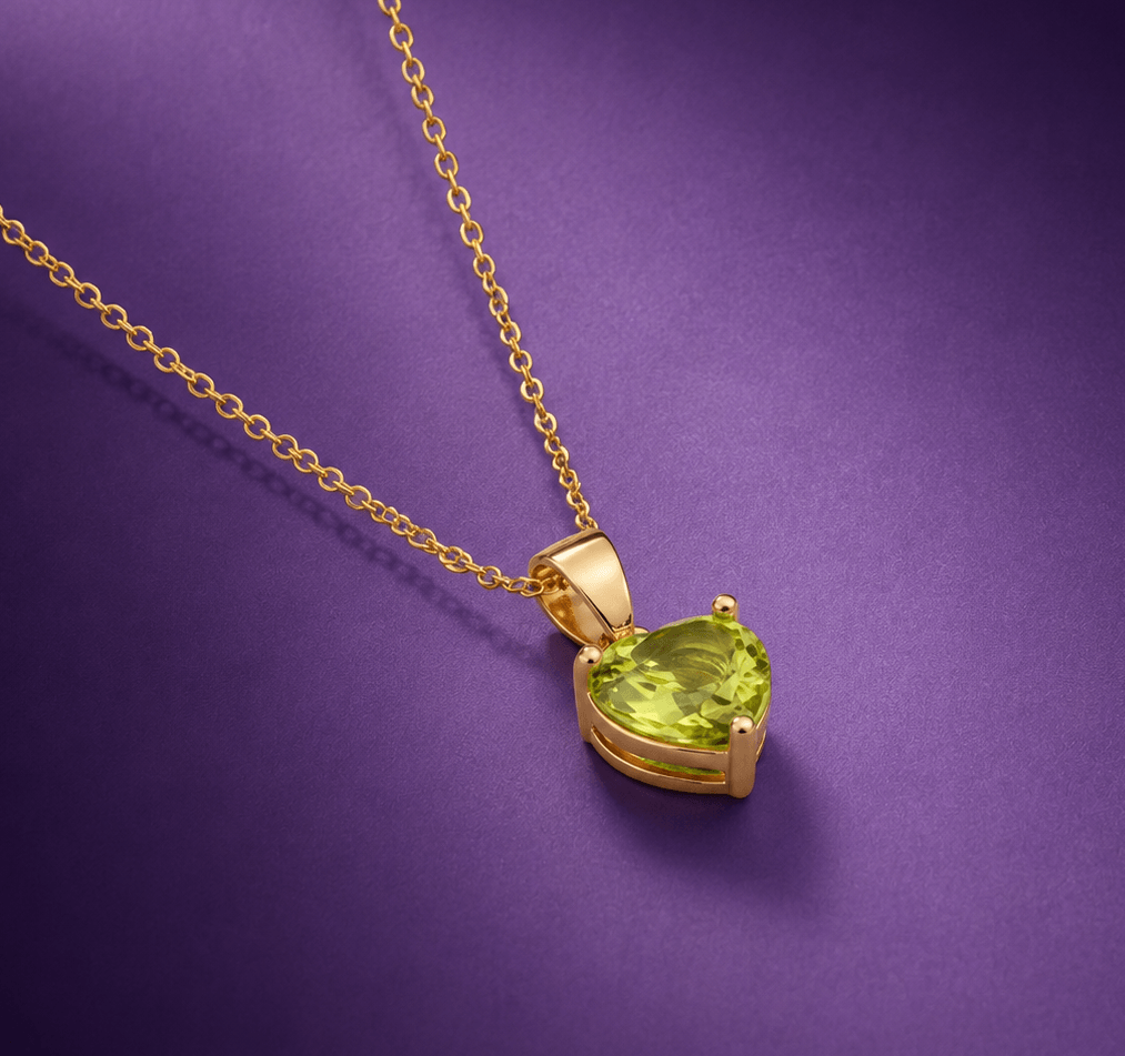 Collier Pendentif en péridot taille cœur naturel en or jaune 14K - AME Jewellery.