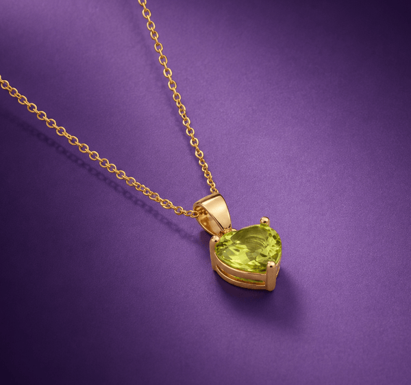 Collier Pendentif en péridot taille cœur naturel en or jaune 14K - AME Jewellery.