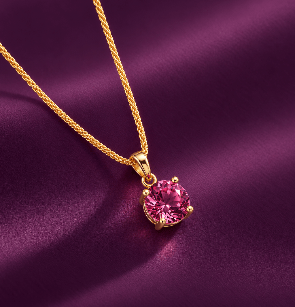 Pendentif tourmaline rose naturelle en or jaune 14K - AME Jewellery. 
