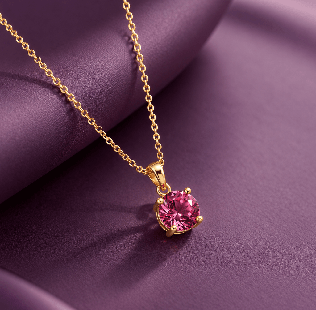 Pendentif tourmaline rose naturelle en or jaune 14K - AME Jewellery. 