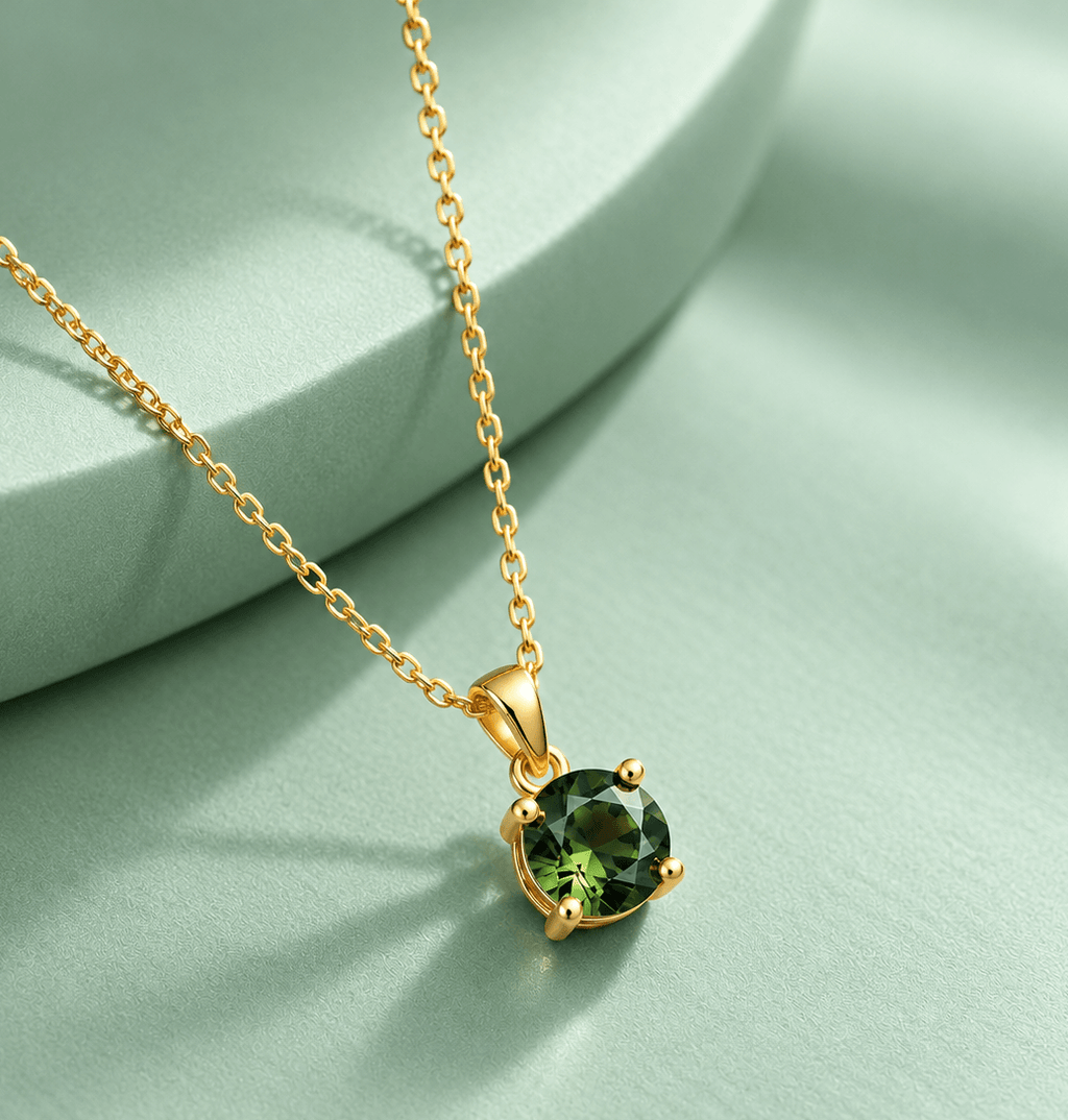Collier pendentif tourmaline verte naturelle en or jaune 14K - AME Jewellery.