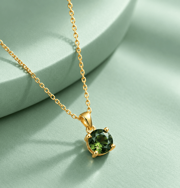 Collier pendentif tourmaline verte naturelle en or jaune 14K - AME Jewellery.