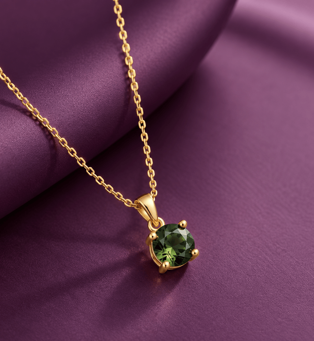 Collier pendentif tourmaline verte naturelle en or jaune 14K - AME Jewellery.