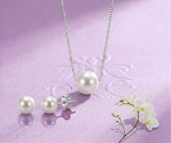 Single White Freshwater Cultured Pearl Jewelry two-piece Set in Sterling Silver by AME Jewellery