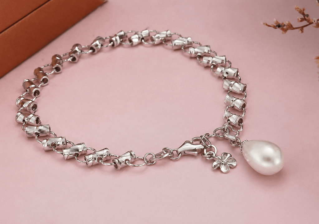 Teardrop Freshwater Pearl Bamboo Bracelet in Sterling Silver - AME Jewellery
