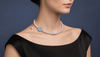 Vòng cổ chuỗi Ngọc trai nuôi nước ngọt lavender và Aquamarine chạm khắc hoa hồng, khóa bằng vàng 14K.