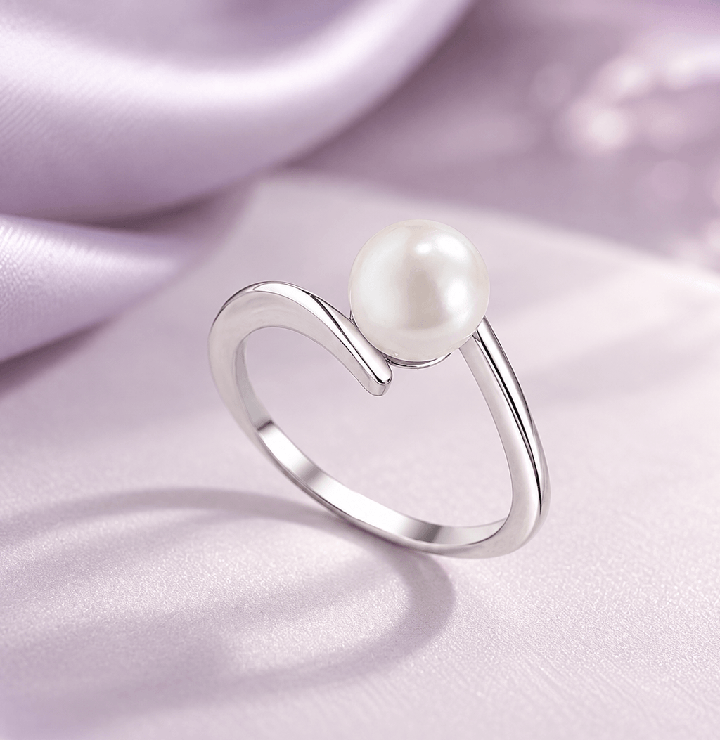 White Freshwater Pearl Bypass Ring in Sterling Silver by AME Jewellery. 