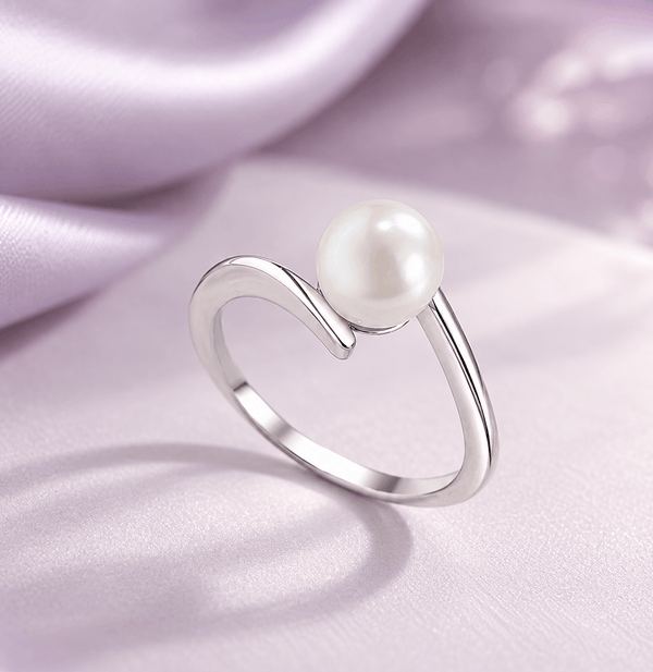 White Freshwater Pearl Bypass Ring in Sterling Silver by AME Jewellery. 