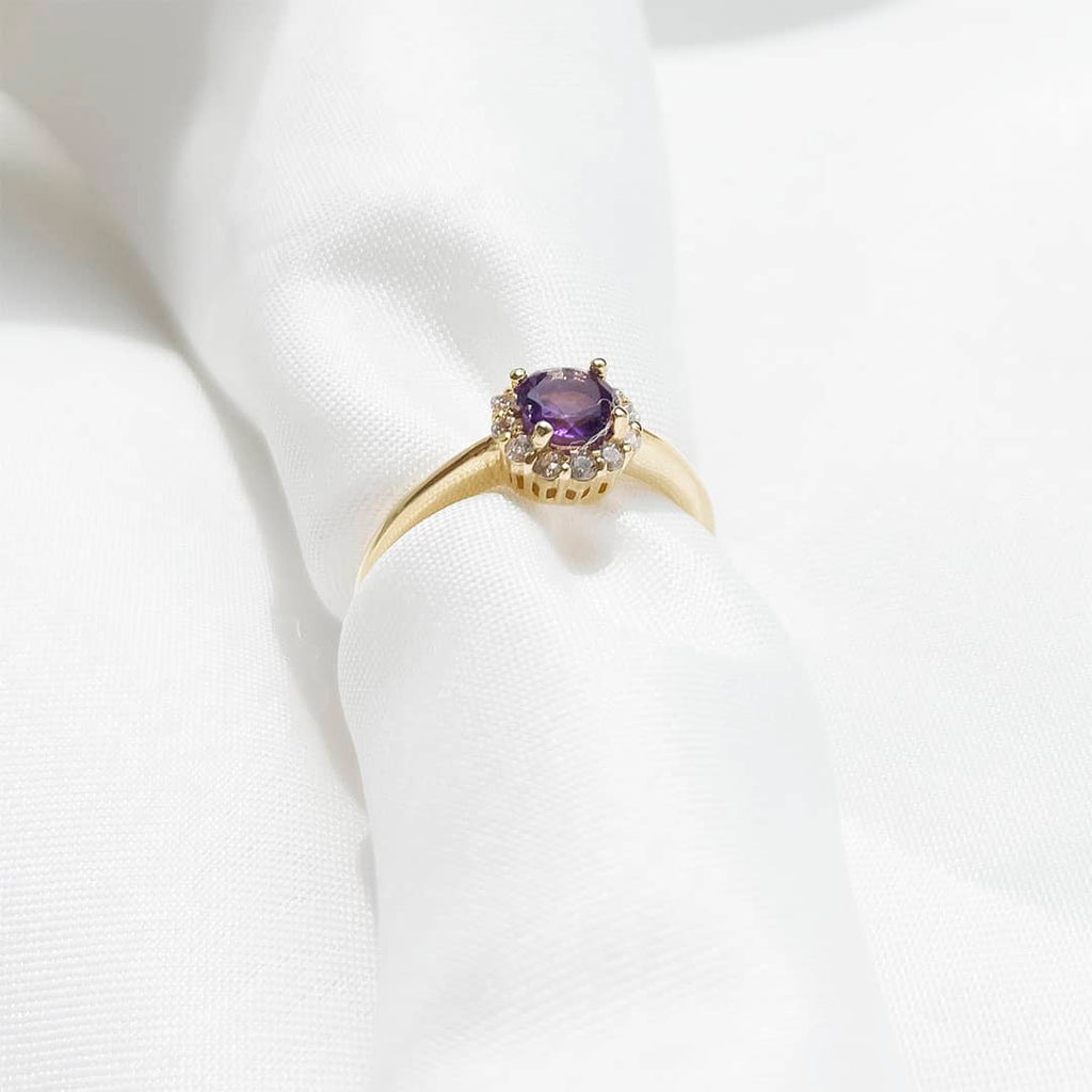 Nhẫn nữ Vàng Đá quý tự nhiên Amethyst Halo Ring in 14K Yellow Gold by AME Jewellery