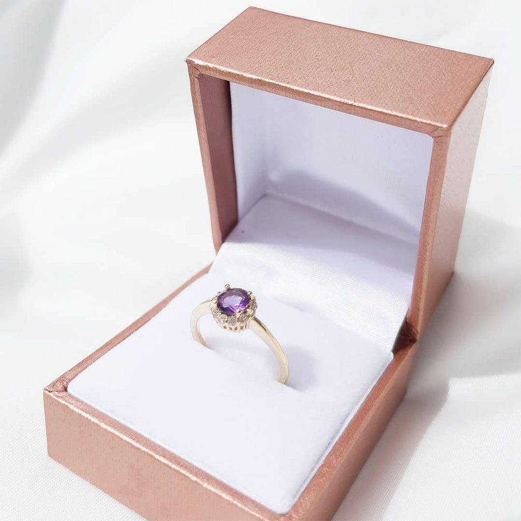 Nhẫn nữ Vàng 14K Đá quý tự nhiên Amethyst Halo Ring in 14K Yellow Gold | AME Jewellery
