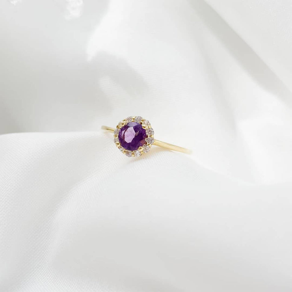 Nhẫn nữ Vàng Đá quý tự nhiên Amethyst Halo Ring in 14K Yellow Gold by AME Jewellery