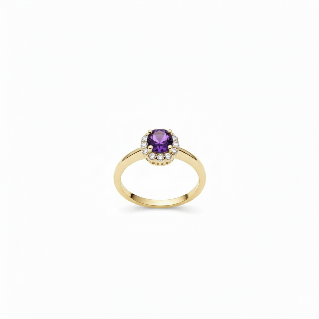 Nhẫn nữ Vàng Đá quý tự nhiên Amethyst Halo Ring in 14K Yellow Gold by AME Jewellery
