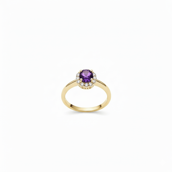 Nhẫn nữ Vàng Đá quý tự nhiên Amethyst Halo Ring in 14K Yellow Gold by AME Jewellery