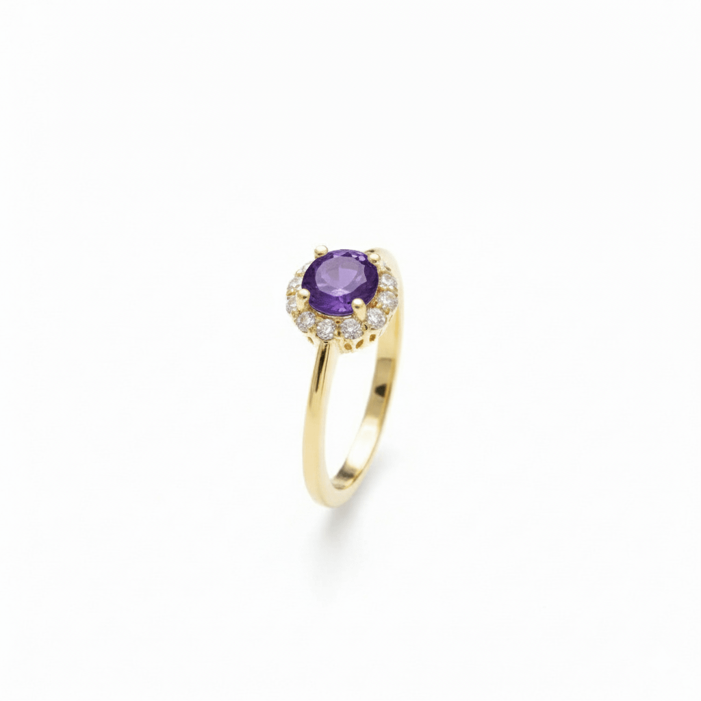 Nhẫn nữ Vàng Đá quý tự nhiên Amethyst Halo Ring in 14K Yellow Gold by AME Jewellery