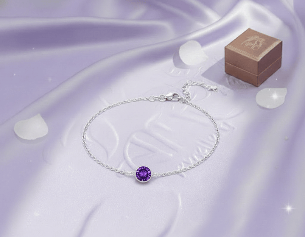 Lắc tay Đá quý tự nhiên Amethyst Bracelet in Sterling Silver by AME Jewellery