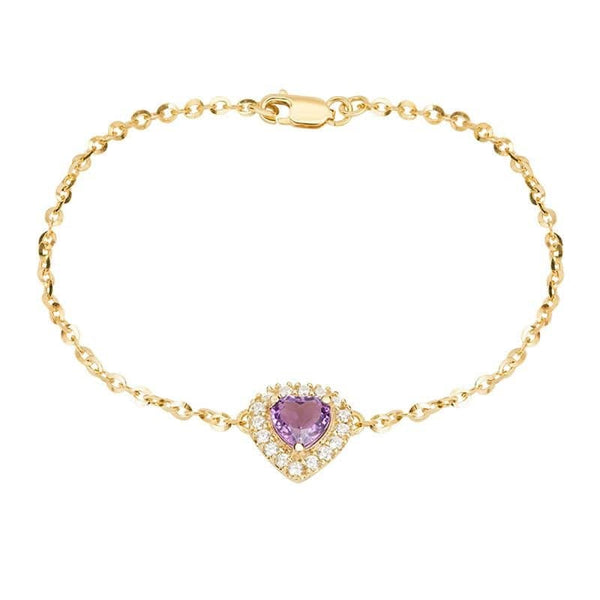 Lắc tay Vàng Đá quý tự nhiên Heart-cut Amethyst Bracelet in 14K Yellow Gold by AME Jewellery