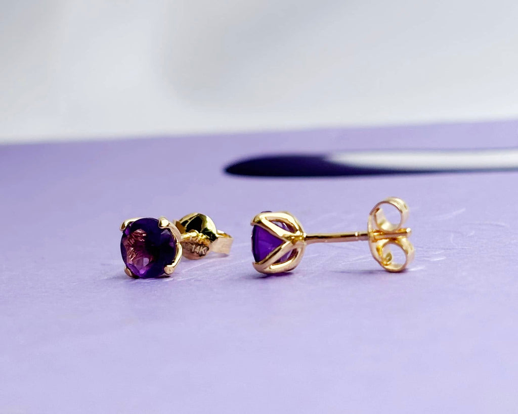 Bông tai Vàng Đá quý tự nhiên Amethyst Earrings in 14K Yellow Gold by AME Jewellery