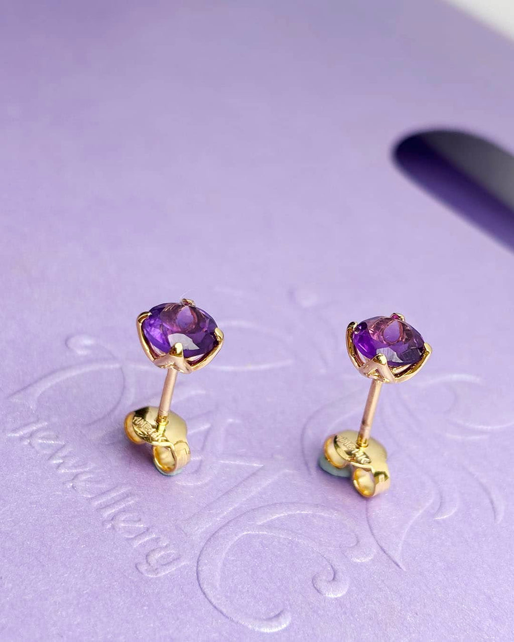 Bông tai Vàng Đá quý tự nhiên Amethyst Earrings in 14K Yellow Gold by AME Jewellery