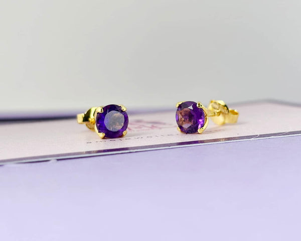 Bông tai Vàng Đá quý tự nhiên Amethyst Earrings in 14K Yellow Gold by AME Jewellery