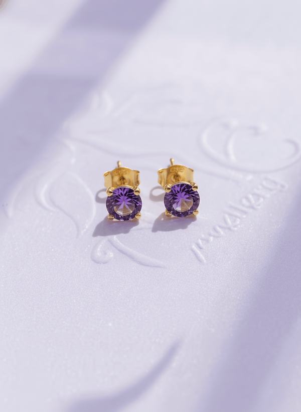 Bông tai Vàng Đá quý tự nhiên Amethyst Earrings in 14K Yellow Gold by AME Jewellery