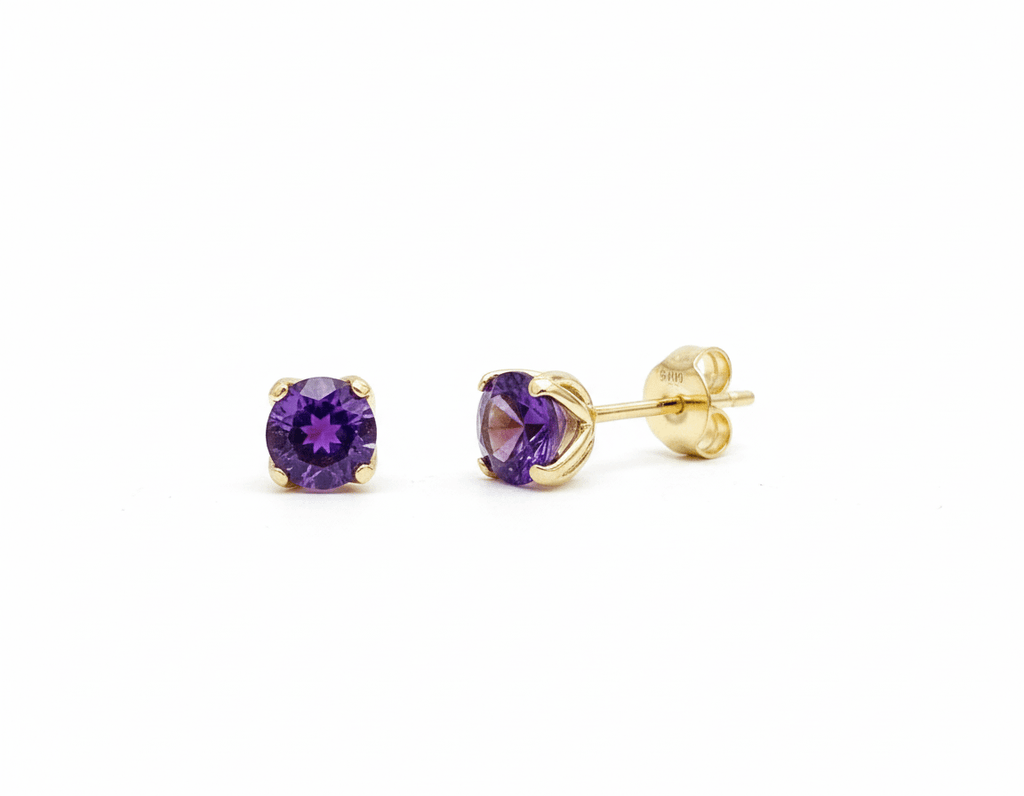 Bông tai Vàng Đá quý tự nhiên Amethyst Earrings in 14K Yellow Gold by AME Jewellery