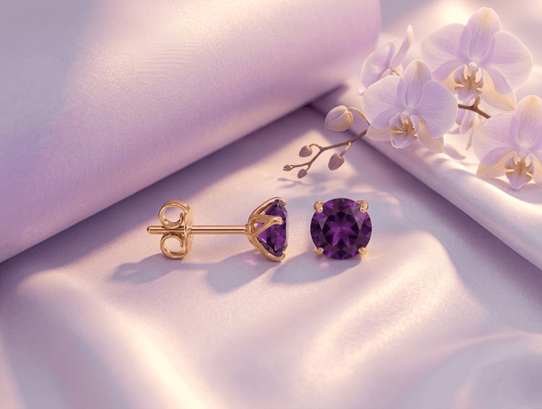 Natural Amethyst 4-Prong Earrings in 14K Yellow Gold - AME Jewellery