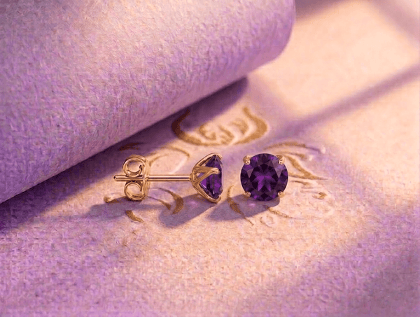 Bông tai Vàng 14K Đá quý tự nhiên Amethyst - AME Jewellery