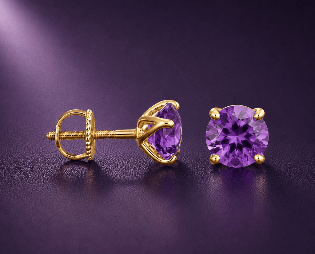 Natural Amethyst Earrings in 14K Yellow Gold - AME Jewellery