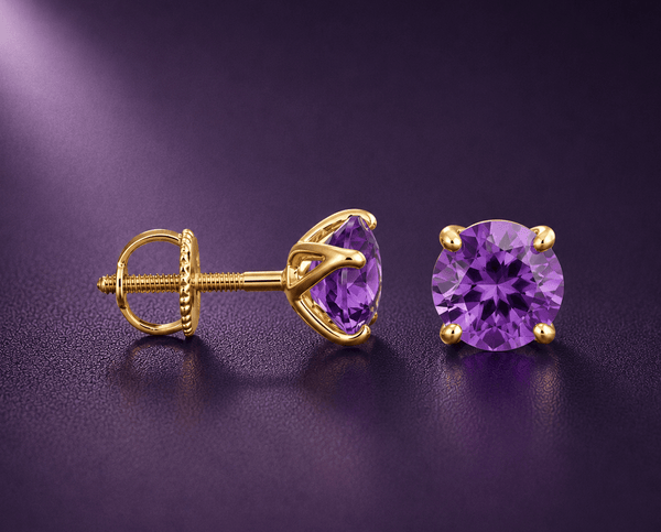 Natural Amethyst Earrings in 14K Yellow Gold - AME Jewellery