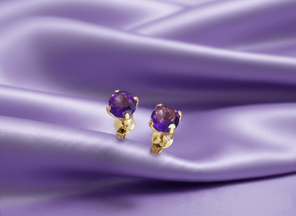 Bông tai Vàng Đá quý tự nhiên Amethyst Earrings in 14K Yellow Gold by AME Jewellery