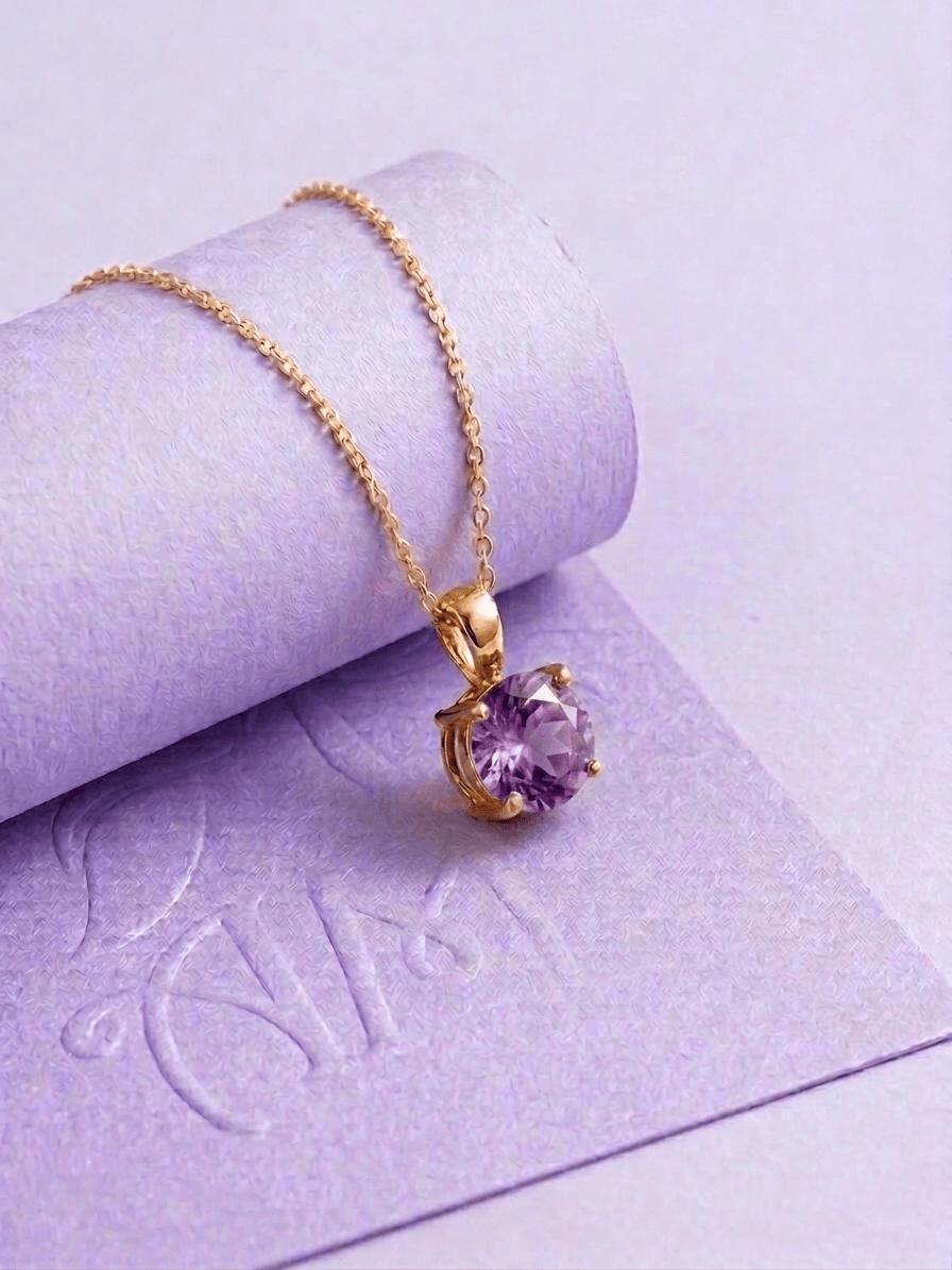 Natural Amethyst Solitaire Pendant in 14K Yellow Gold - AME Jewellery
