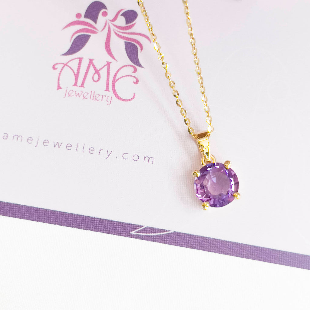 Mặt dây chuyền Vàng Đá quý thiên nhiên Amethyst Pendant Necklace in 14K Yellow Gold by AME Jewellery