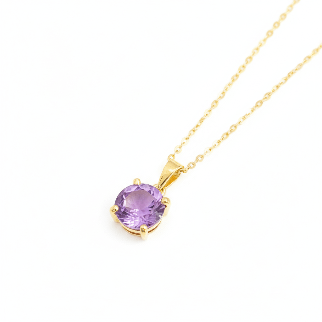 Mặt dây chuyền Vàng Đá quý thiên nhiên Amethyst Pendant Necklace in 14K Yellow Gold by AME Jewellery