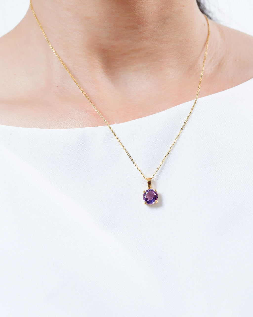 Mặt dây chuyền Vàng Đá quý thiên nhiên Amethyst Pendant Necklace in 14K Yellow Gold by AME Jewellery