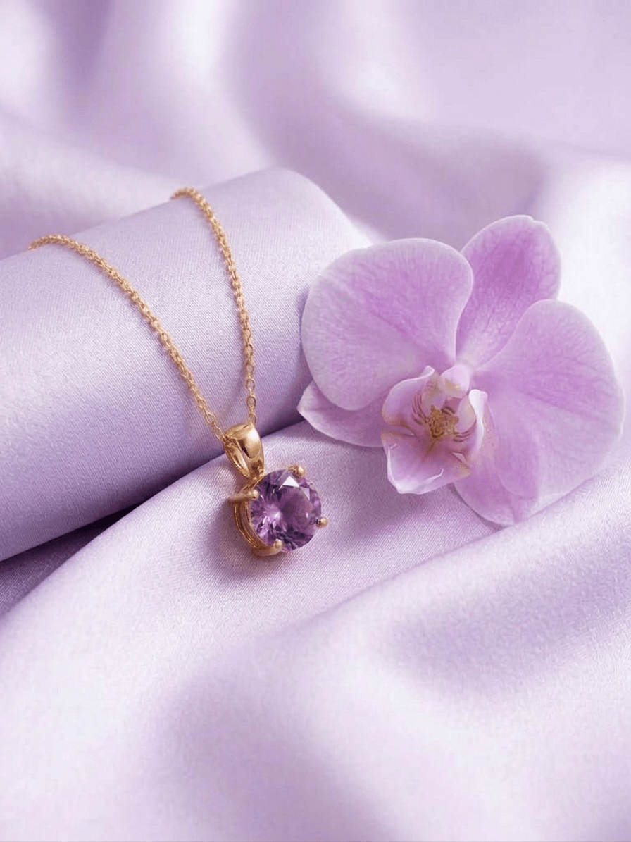 Mặt dây Vàng 14K Đá quý tự nhiên Amethyst - AME Jewellery