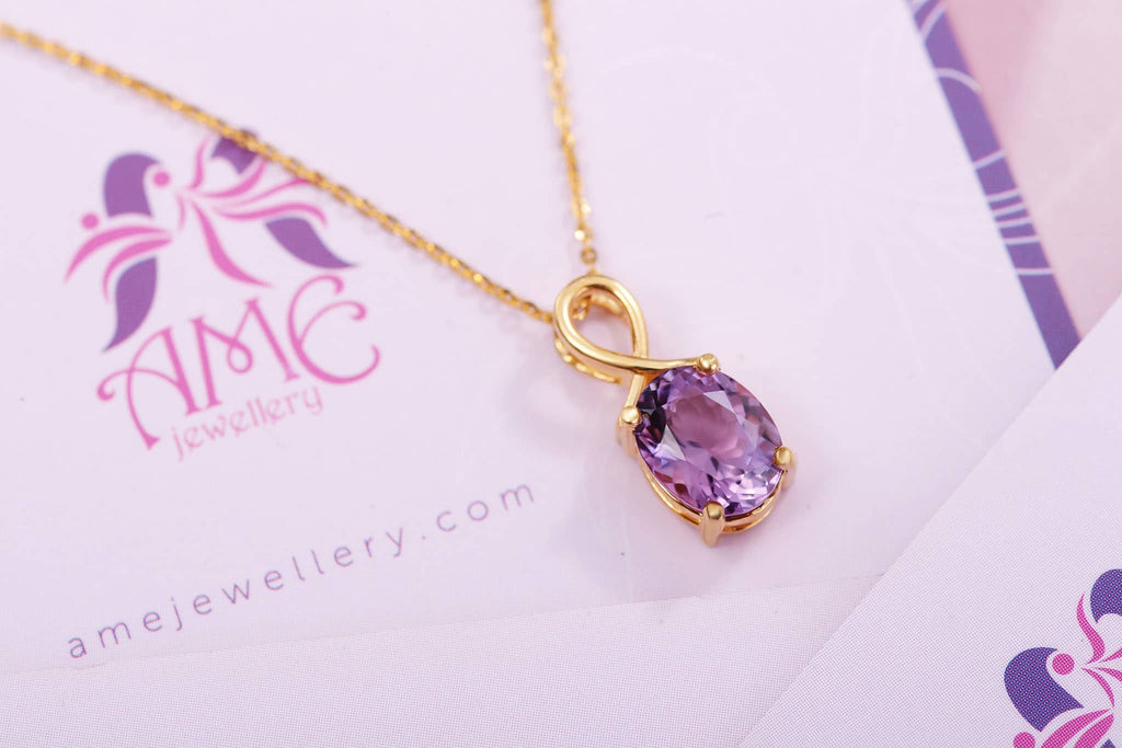 Mặt dây chuyền Vàng Oval-cut Amethyst Pendant Necklace in 18K Yellow Gold by AME Jewellery