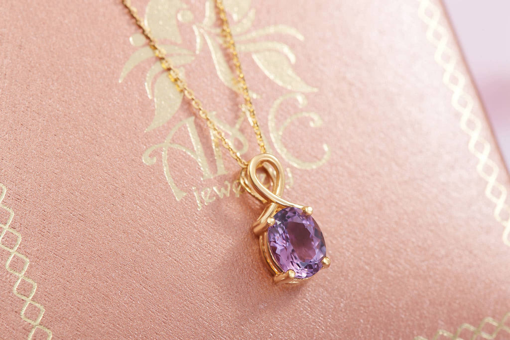 Mặt dây chuyền Vàng Oval-cut Amethyst Pendant Necklace in 18K Yellow Gold by AME Jewellery