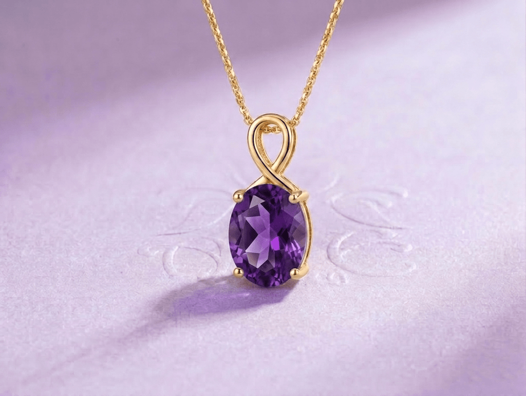Natural Oval Amethyst Pendant in 18K Yellow Gold - AME Jewellery