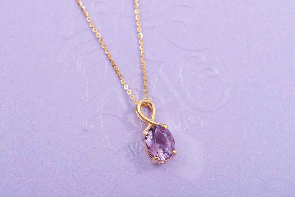 Natural Oval Amethyst Pendant in 14K Yellow Gold | AME Jewellery