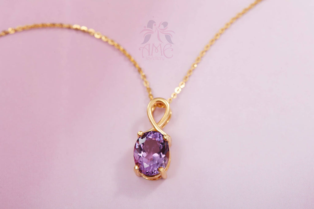 Mặt dây chuyền Vàng Oval-cut Amethyst Pendant Necklace in 18K Yellow Gold by AME Jewellery